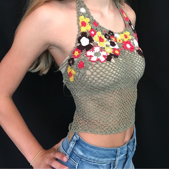 Guess Jeans Vintage NWT Floral Crochet Halter Top for Women - Picture 3 of 16